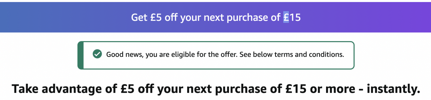 5£ הנחה ברכישה ב-15£ ומעלה באמזון בריטניה