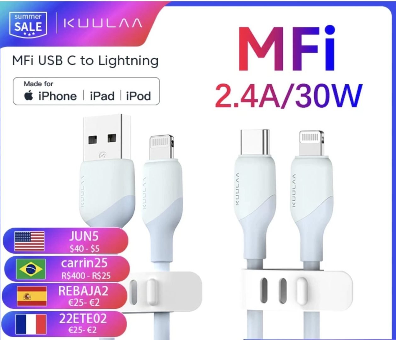 כבלי טעינה לאייפון ומוצרי אפל Lightning כולל MFI במחירי טעות! צילום מסך 2022-06-30 ב-11.51.34