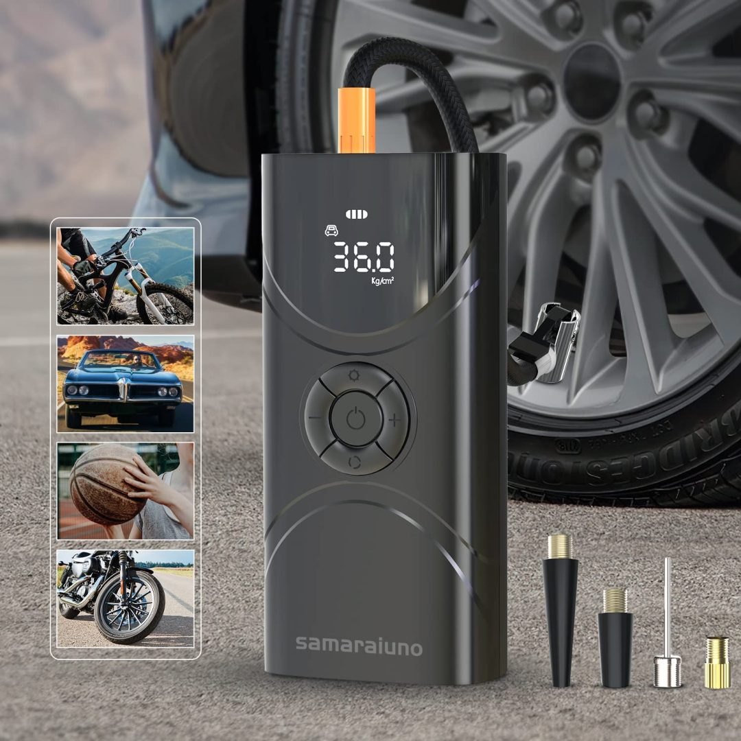 מדחס אוויר נייד לניפוח צמיגים כולל סוללת 6000mAh ותאורת לד 71sZaGntzxL._AC_SL1500_