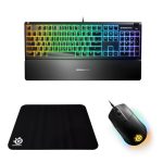 מקלדת גיימרים SteelSeries Apex 3 RGB + עכבר גיימרים חוטי Rival 3 Optical + משטח לעכבר לגיימרים QcK Small במחיר הזול בעולם!