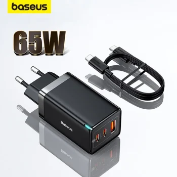 מטען קיר חזק + כבל משובח Baseus 65W GaN