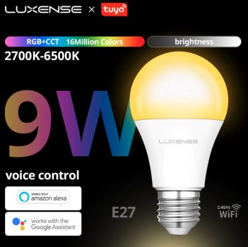 נורה חכמה צבעונית 9W RGB מבית Luxense כוללת תמיכה בעוזרת קולית במחיר מעולה!