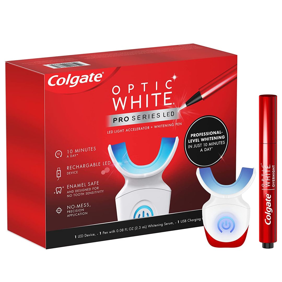 ריסוק מחיר!! ערכת הלבנת שיניים מקצועית Optic White Pro Series של Colgate כולל LED