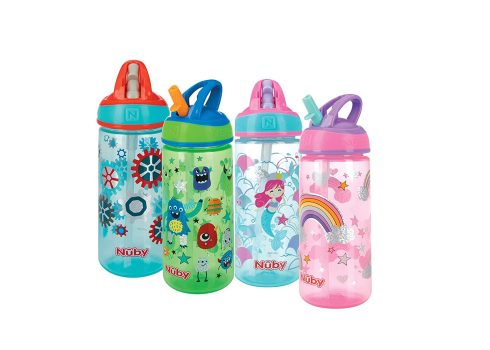 חבילה של 2 בקבוקי מים זוהרים Nuby עם קש קשיח 540 מ"ל