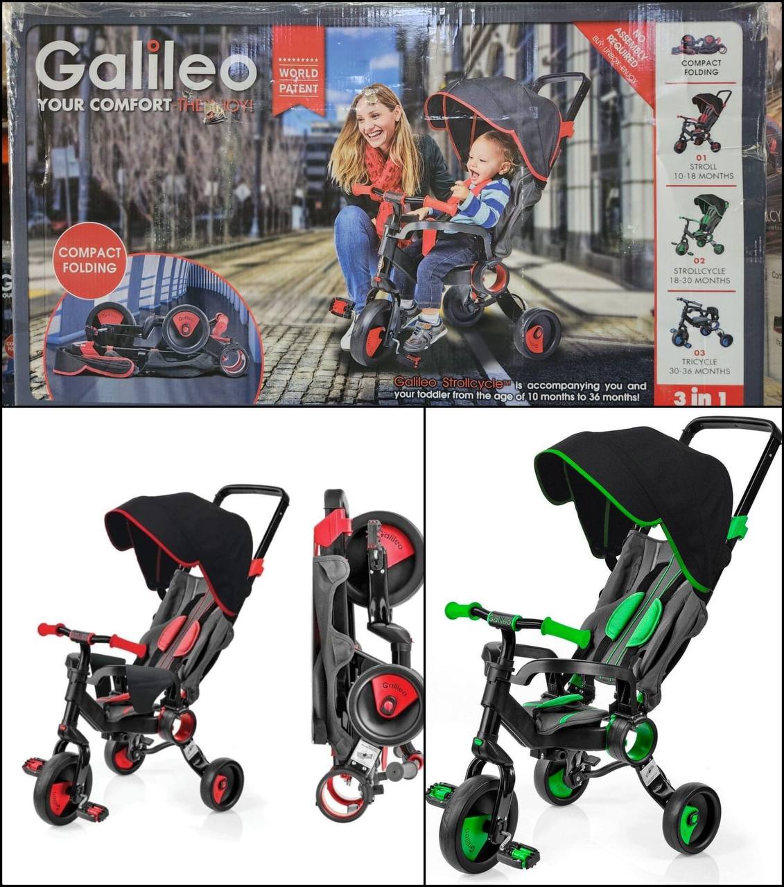 תלת אופן קומפקטי מתקפל 3 ב 1 Galileo במחיר שחיטה מטריף! photo_2023-06-10 20.26.35
