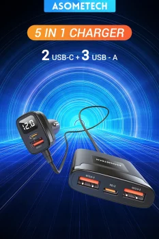 מטען מפוצל 5 פורטים לרכב ASOMETECH 78W 5usb