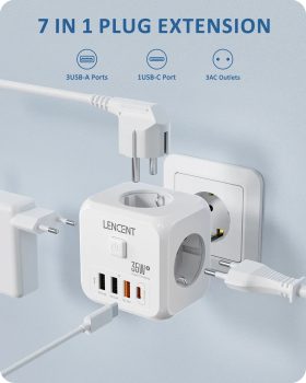 מפצל קוביה דור 2 עם טעינה מהירה! 3 שקעים + 4 USB מבית Lencent במחיר טירוף!