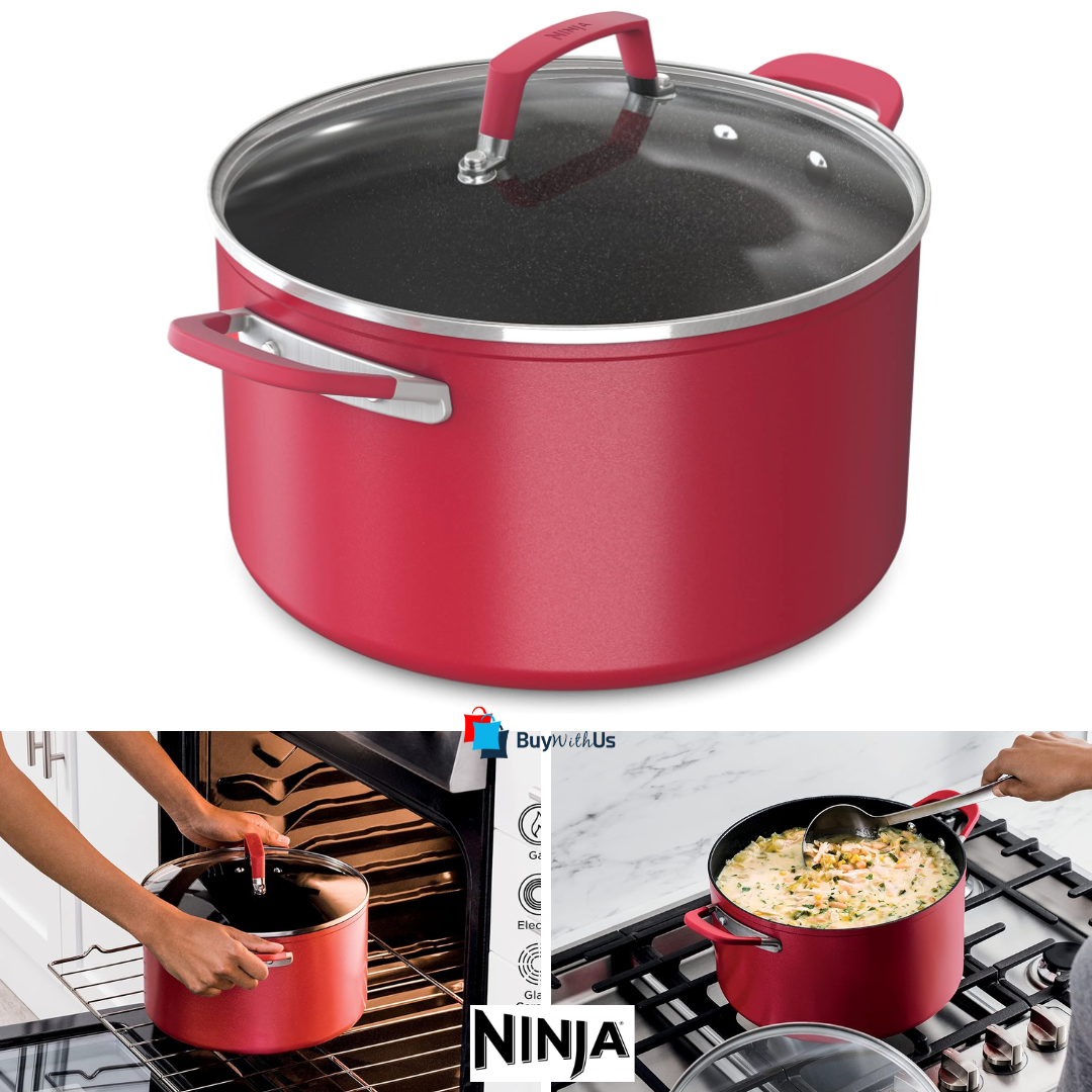סיר עמוק נינג'ה 7.5L עם מכסה זכוכית Ninja C20480 Foodi NeverStick במשלוח חינם! Ninja C20480 Foodi NeverStick סיר מלאי חי 8 ליטר עם מכסה זכוכית