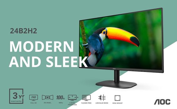 מסך AOC 24B2H2 24″ 100Hz IPS ללא מסגרת במחיר שווה!