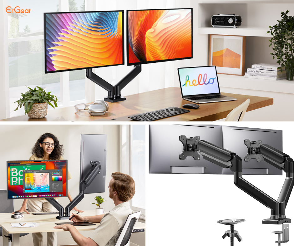 מעמד כפול ל2 מסכי מחשב עד 32″ כל אחד מבית ErGear כולל תמיכה בVESA במחיר אש! מעמד כפול ל2 מסכי מחשב עד 32 כל אחד מבית ErGear כולל תמיכה בVESA במחיר אש!