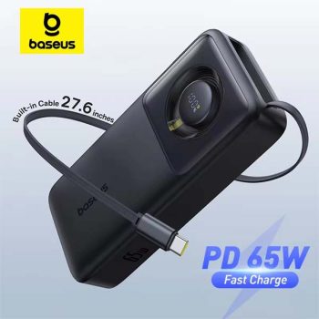 מטען נייד סופר נוח ועוצמתי 65W מבית Baseus כולל כבל נשלף!