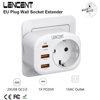 מטען קיר משולב תקע ו-3 כניסות USB מבית Lencent בסופר דיל שווה!