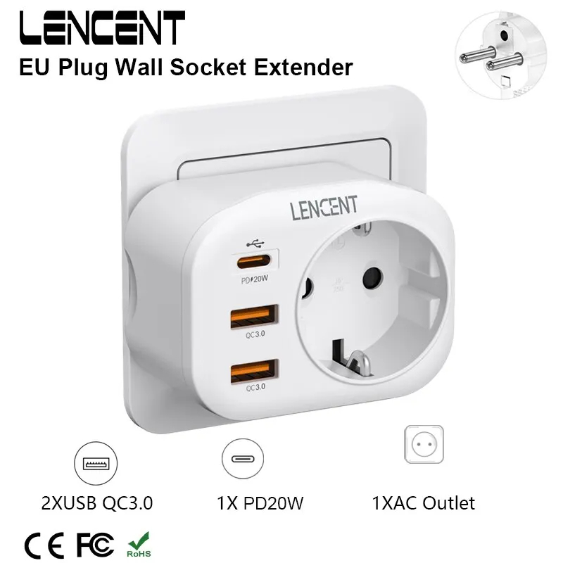 מטען קיר משולב תקע ו-3 כניסות USB מבית Lencent בסופר דיל שווה! 1
