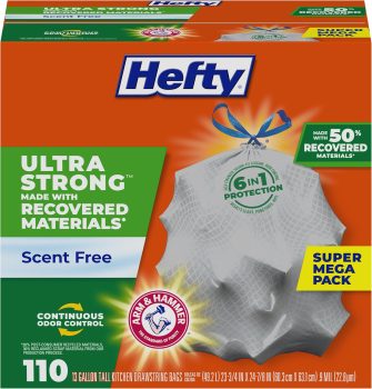 חגיגת שקיות אשפה Hefty באמזון! מארז 110 שקיות זבל גדולות (כ-50 ליטר) אולטרה עמידות עמידות עם שרוך במחיר שובר שוק!