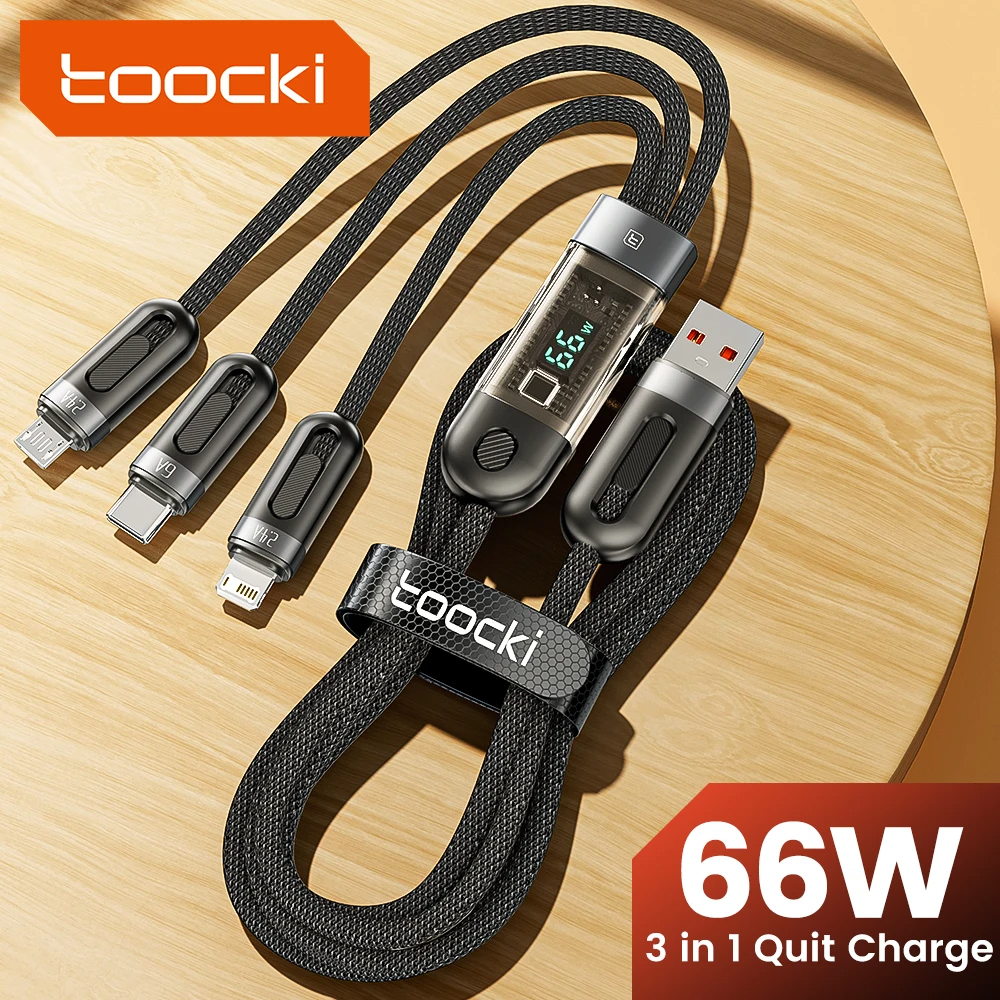 כבל טעינה מהיר USB רגיל 3 ב-1 עד 66W מבית Toocki במחיר רצפה! 1