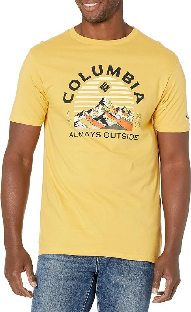 חולצת טי Columbia לגבר בצהוב עם הדפס Always Outside