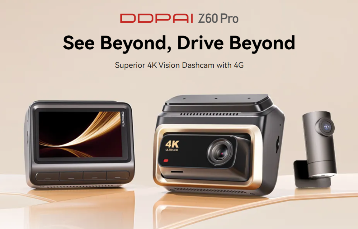 מצלמת רכב DDPAI Z60 Pro - הקלטת וידאו 4K HDR עם חיישן סוני, ADAS, חיבור WiFi ו-4G, ומצב לילה AI