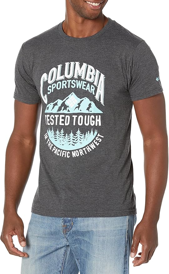 חולצת טי Columbia לגבר באפור כהה עם הדפס Tested Tough
