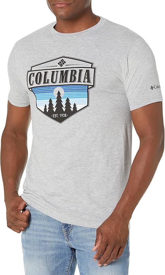 חולצת טי Columbia לגבר באפור בהיר עם הדפס לוגו