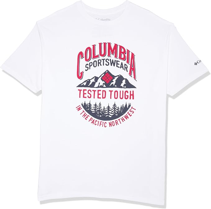 חולצת טי Columbia לגבר בלבן עם הדפס Tested Tough אדום
