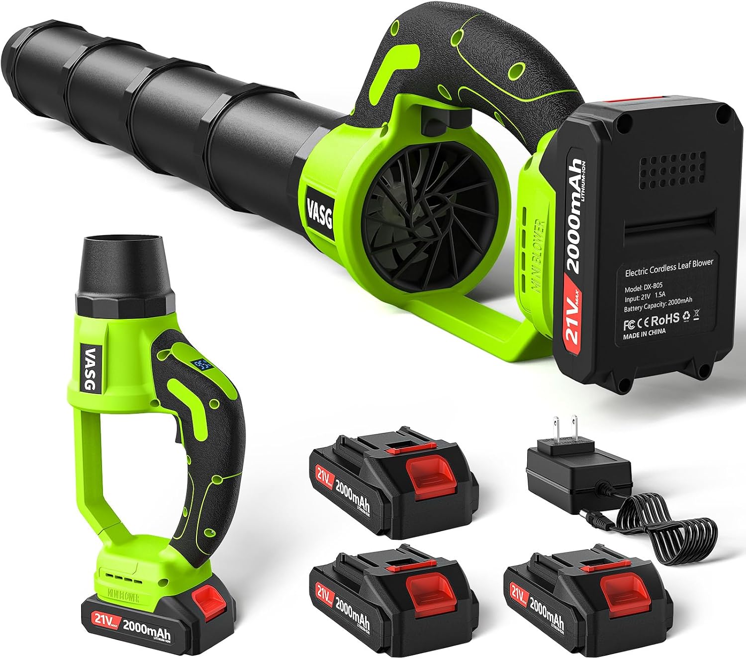 מפוח אלחוטי VASG Leaf Blower – בסט הכולל 3 סוללות 21V ומטען מהיר במחיר פסיכי