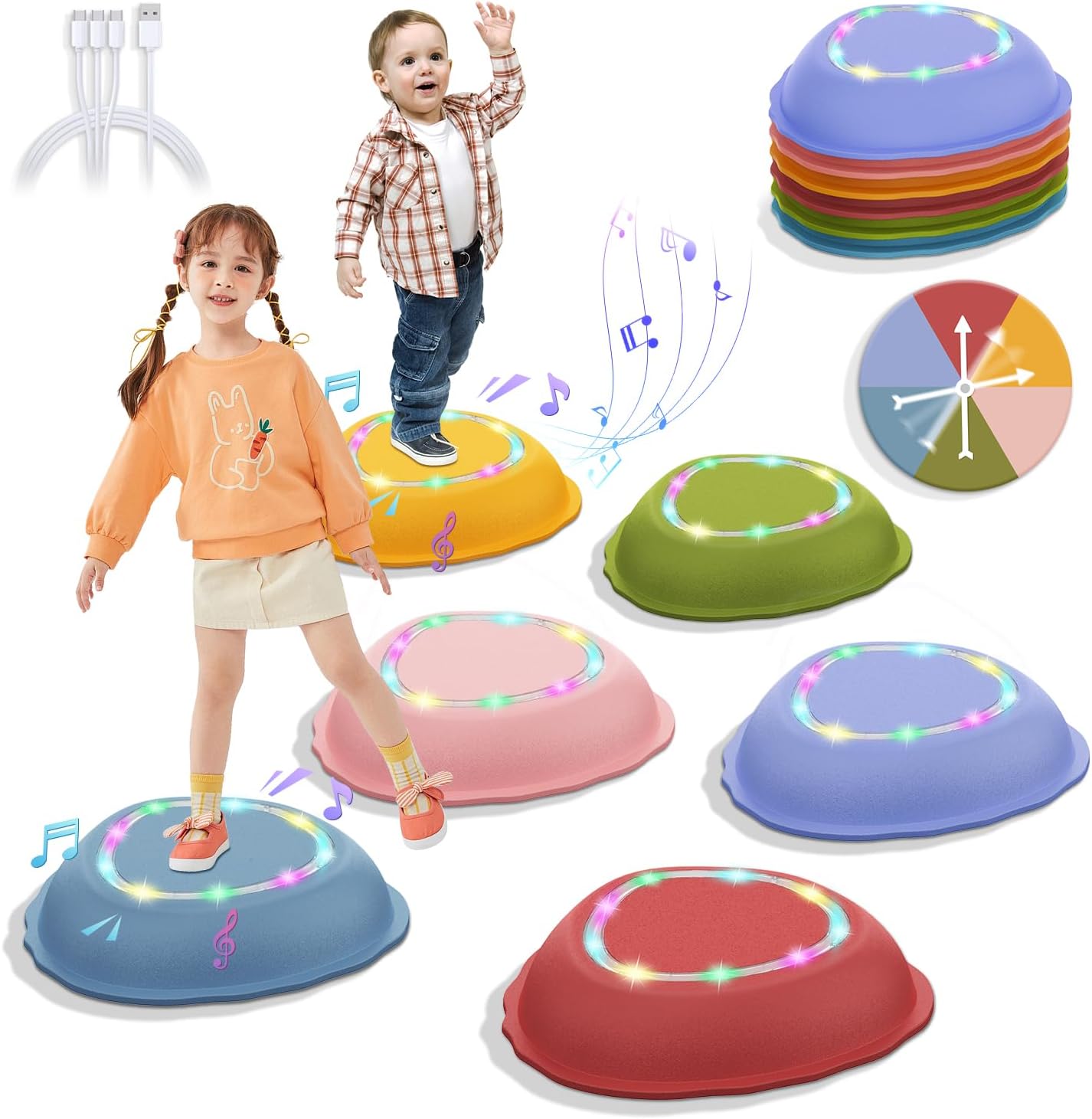 ערכת 6 אבני דריכה וקפיצה נטענות, מוארות ומשמיעות צלילים במחיר הזוי!