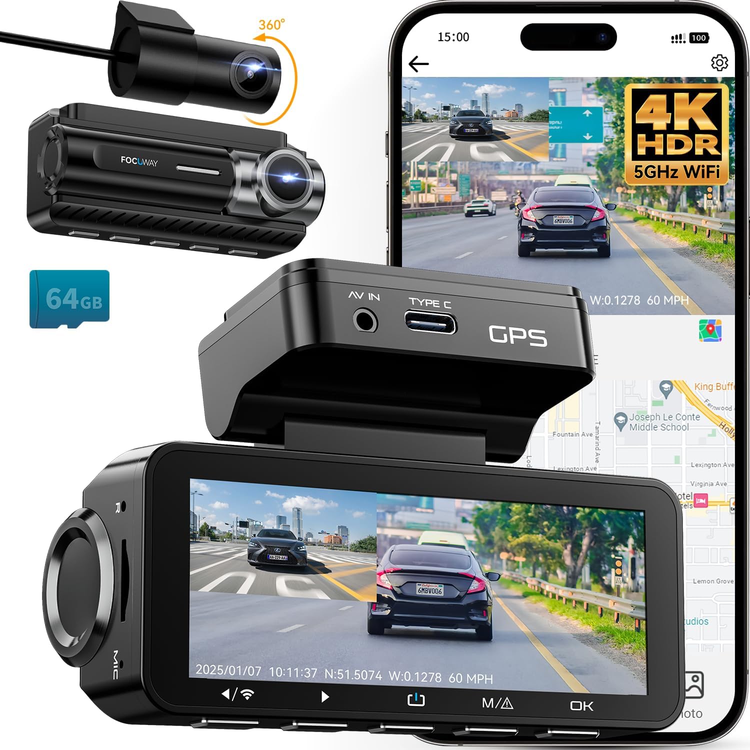 מצלמת דרך קדמית ואחורית FocuWay D2 Duo 4K איכות פרימיום במחיר משתלם במיוחד!