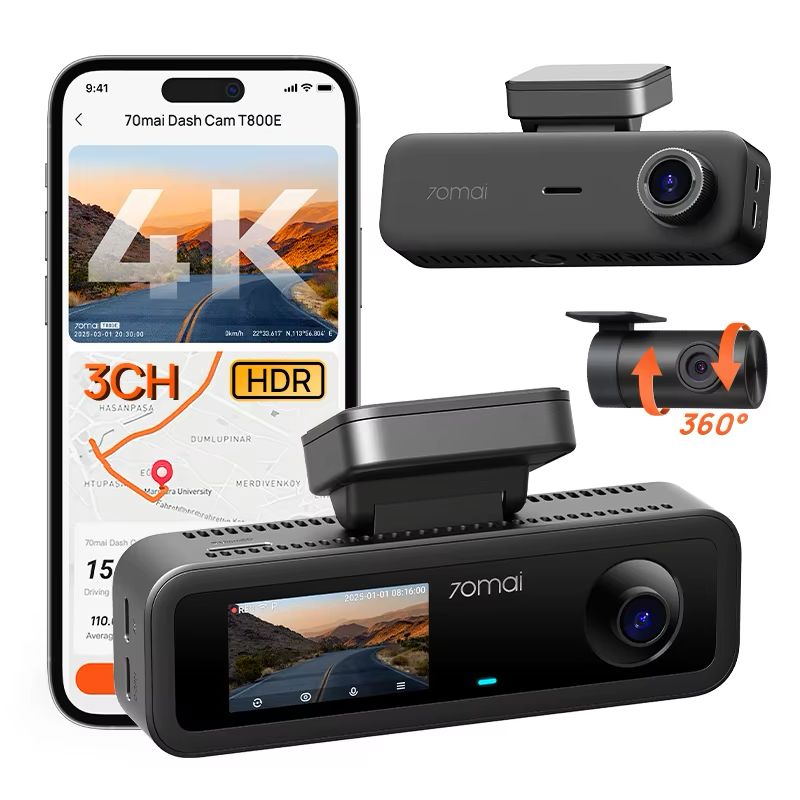 מצלמת הדרך החדשה 70mai Dash Cam 4K T800E עם צילום קדמי, פנים ואחורי שתחזיק לשנים גם בחום הישראלי!