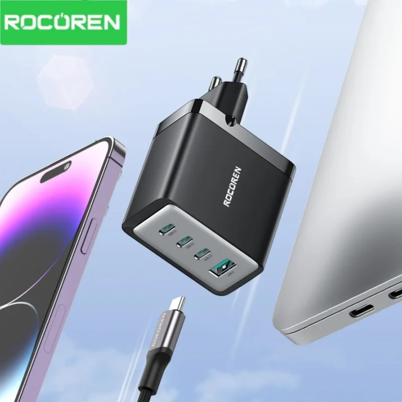 מטען חזק ממותג Rocoren 67W עם 4 פורטים במחיר משוגע!
