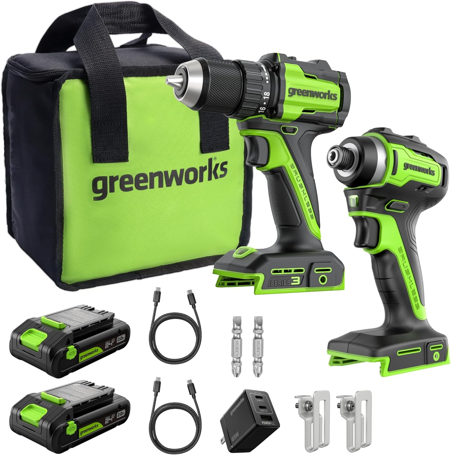 באנדל מברגה/מקדחה + אימפקט Greenworks 24V Brushless במחיר שובר שוק! 81BYJllQHaL._AC_SL1500_