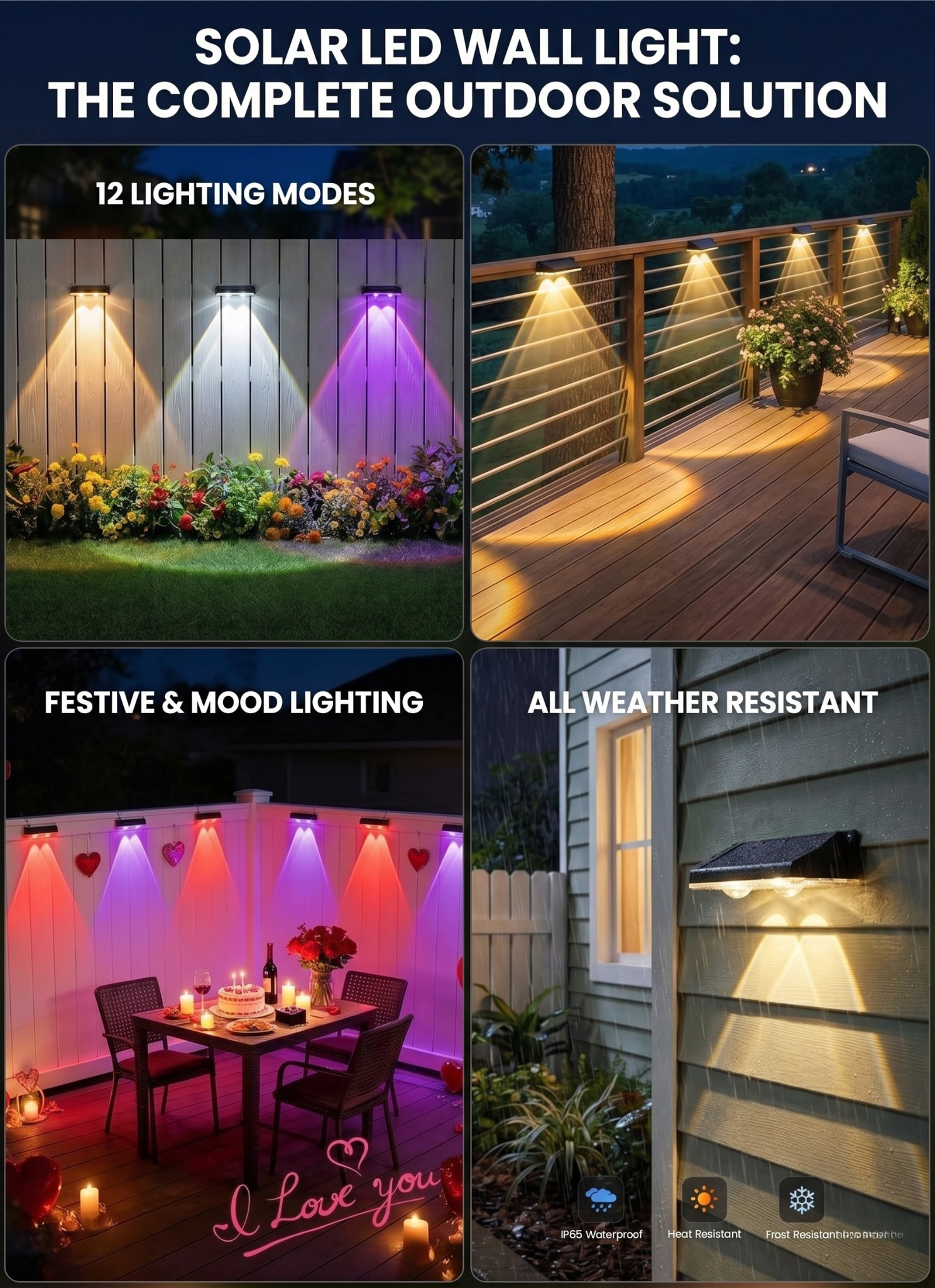 תאורת גדר סולארית Brightown – שמיניית מנורות RGB ולבן IP65