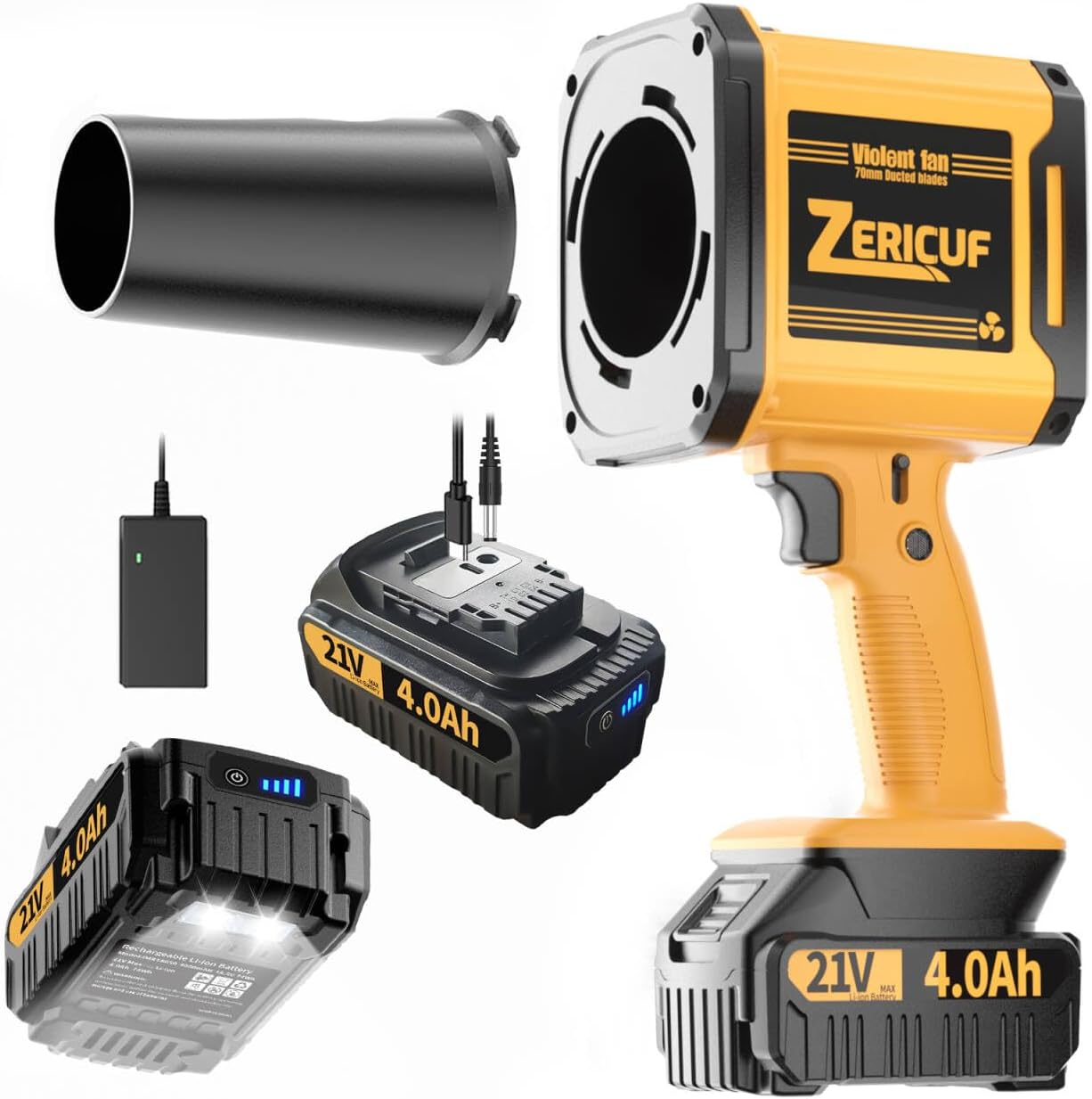 מפוח עלים נטען טייפ סי Zericuf 21V כולל 2 סוללות 4.0Ah במחיר משוגע!