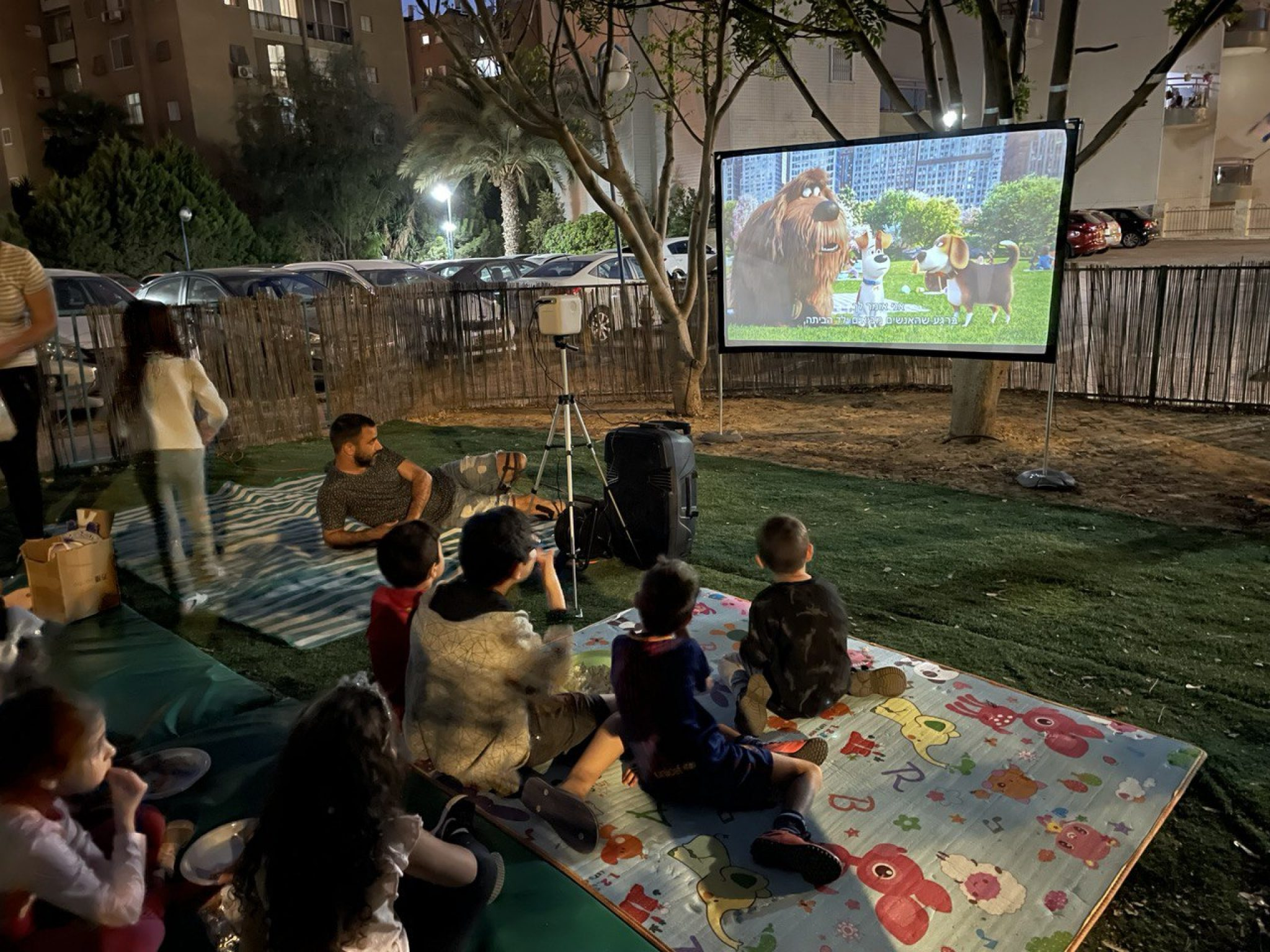 מסך הקרנה נייד 120 אינץ' בערב סרט