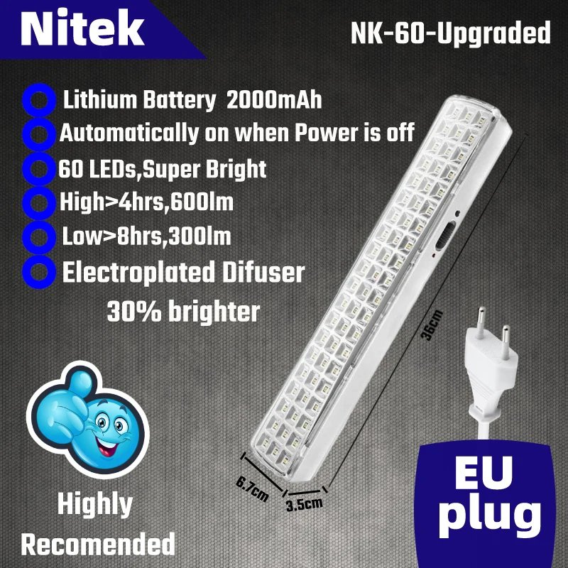 תאורת חירום נטענת Nitek ניידת 60 נורות לד הכי מדורגת באלי עם משלוח מהיר חינם