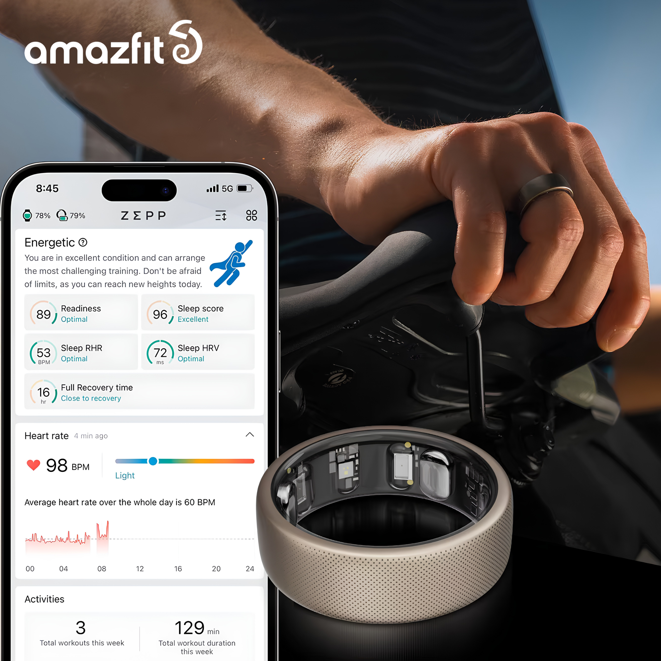 טבעת חכמה Amazfit Helio Ring – מעקב בריאות, שינה וספורט