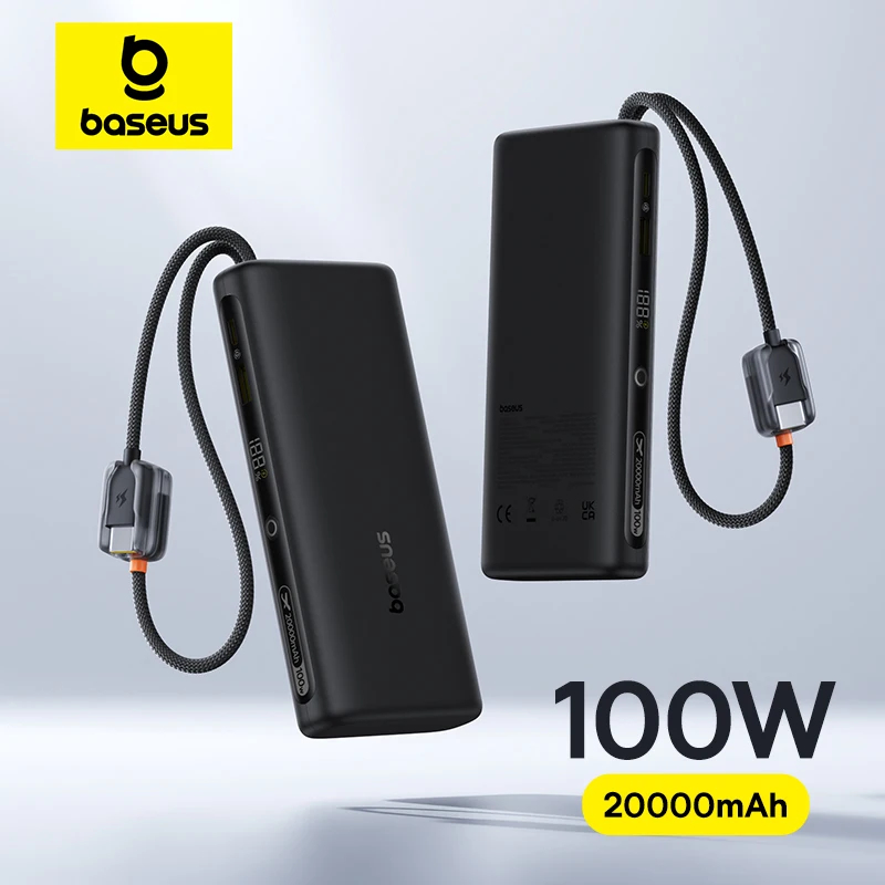 מטען נייד Baseus EnerFill FC41 ‎20000mAh דק 100W עם כבלים מובנים וקיבולת עוצמתית