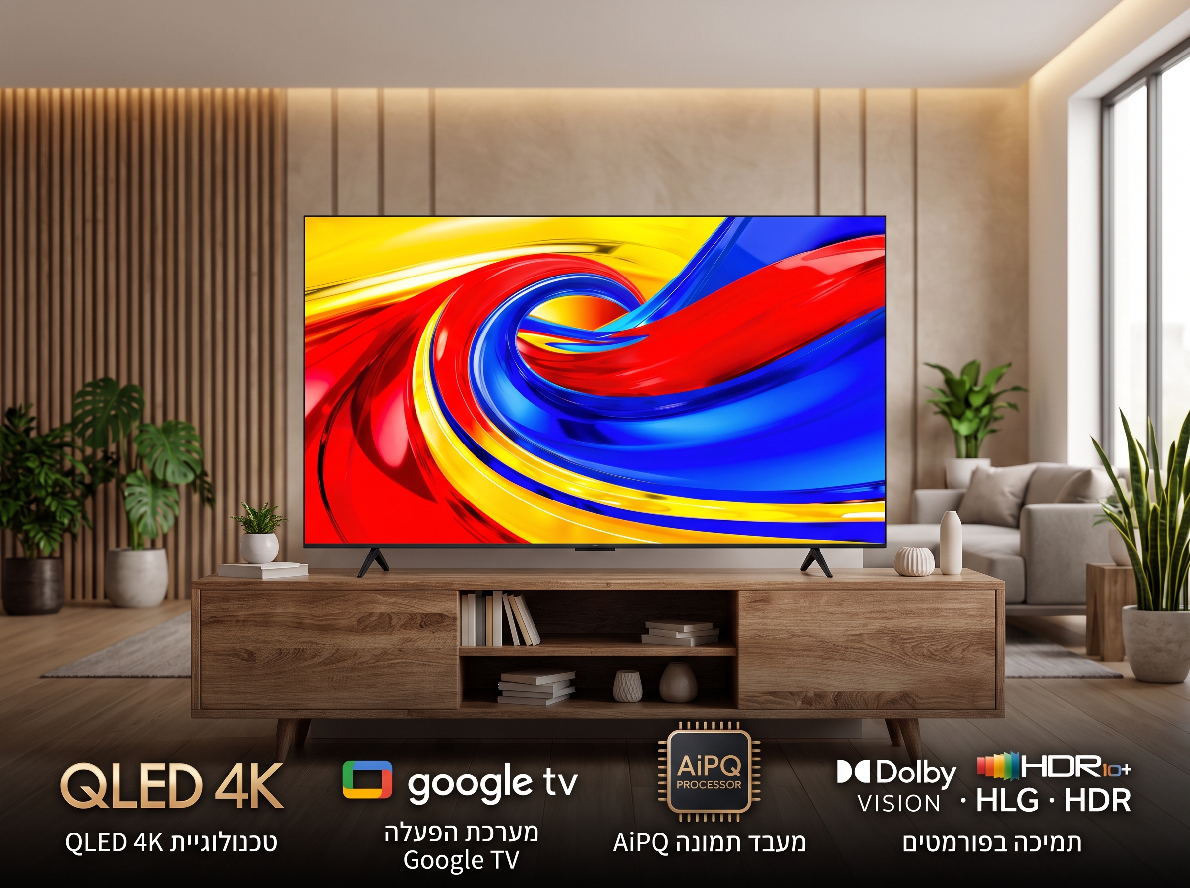 טלוויזיה חכמה TCL P7L QLED 4K מסדרת הגדלים 43 עד 65 אינץ׳