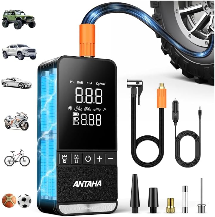 קומפרסור אוויר נייד Antaha לניפוח צמיגים עם מסך LCD