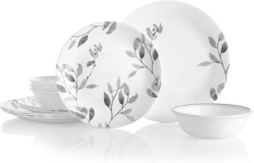 Corelle 12-Piece Vitrelle Misty Leaves