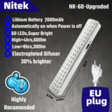 תאורת חירום נטענת Nitek ניידת 60 נורות לד הכי מדורגת באלי עם משלוח מהיר חינם