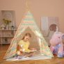אוהל טיפי Teepee לילדים הכולל משטח ב3 עיצובים לבחירה במחיר בדיחה ומשלוח חינמי לגמרי!