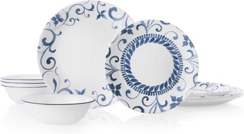 Corelle 12-Piece Dinnerware Set Service for 4, Chip Resistant, Glass, Artemis,