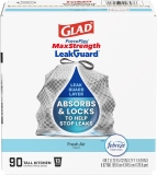 שקיות אשפה עם שרוך Glad ForceFlex MaxStrength הכוללות טכנולוגיית נעילת נוזלים (LeakGuard)