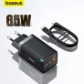 מטען קיר חזק + כבל משובח Baseus 65W GaN