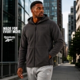ג'קט פליז Reebok לגברים עם קפוצ'ון ורוכסן מלא