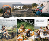 מאוורר קמפינג 8 אינץ' של Konnie משולב סוללת 20,000mAh ענקית ופנס LED